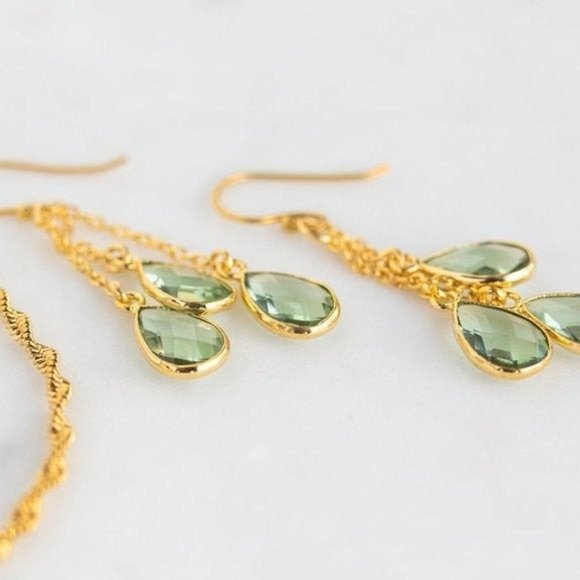 Earrings BEAUTIFUL Green Amethyst Gemstone Dangle Earrings sterling silver post - Picture 4 of 9